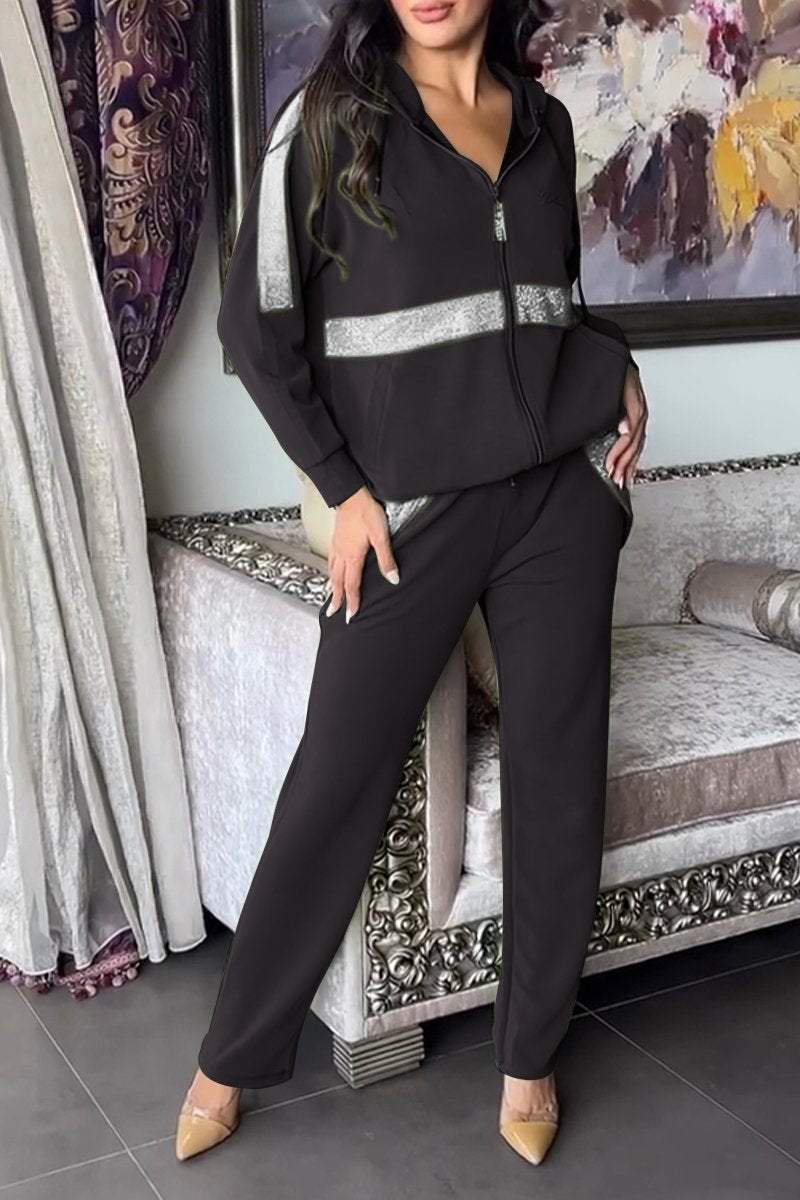 Women's Hooded Zip-Up Jacket and Relaxed Trousers Set