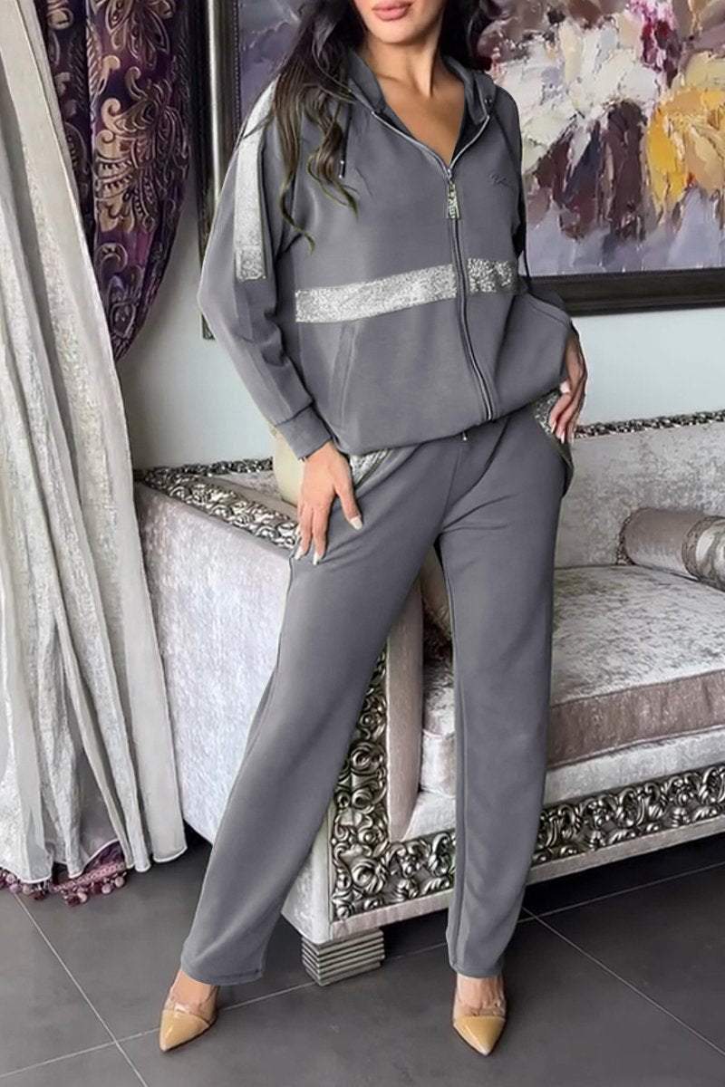 Women's Hooded Zip-Up Jacket and Relaxed Trousers Set