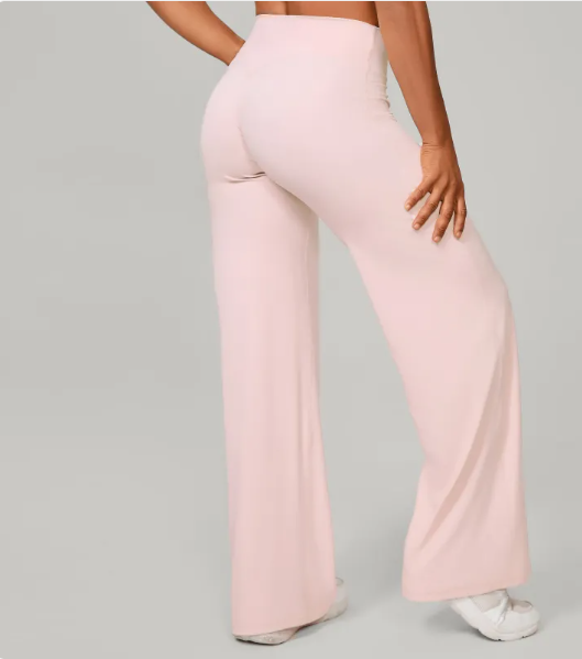 Women's High-Waisted Pull-On Wide-Leg Trousers – Stretch Elastic-Waist Full-Length Style with Pockets for Travel Work and Everyday Casual Wear