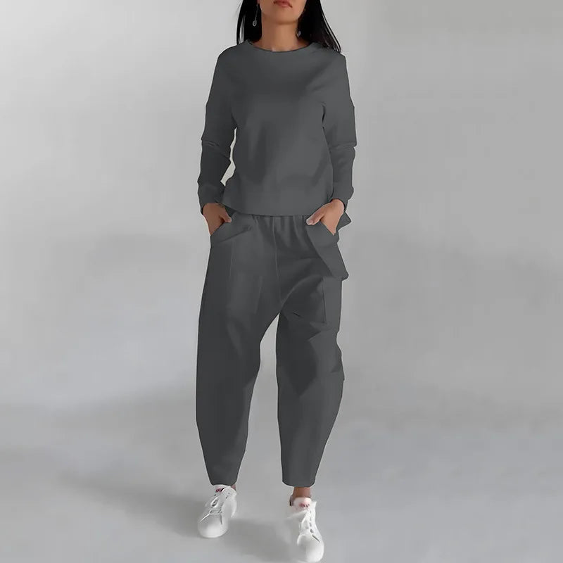 Women's Crew-Neck Sweatshirt and Cargo Jogger Set