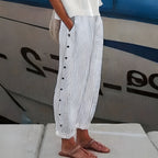 Striped Side-Button Trousers with Pockets