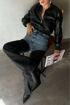 Two-Tone Patchwork Jeans - High-Waist Slim Straight Denim