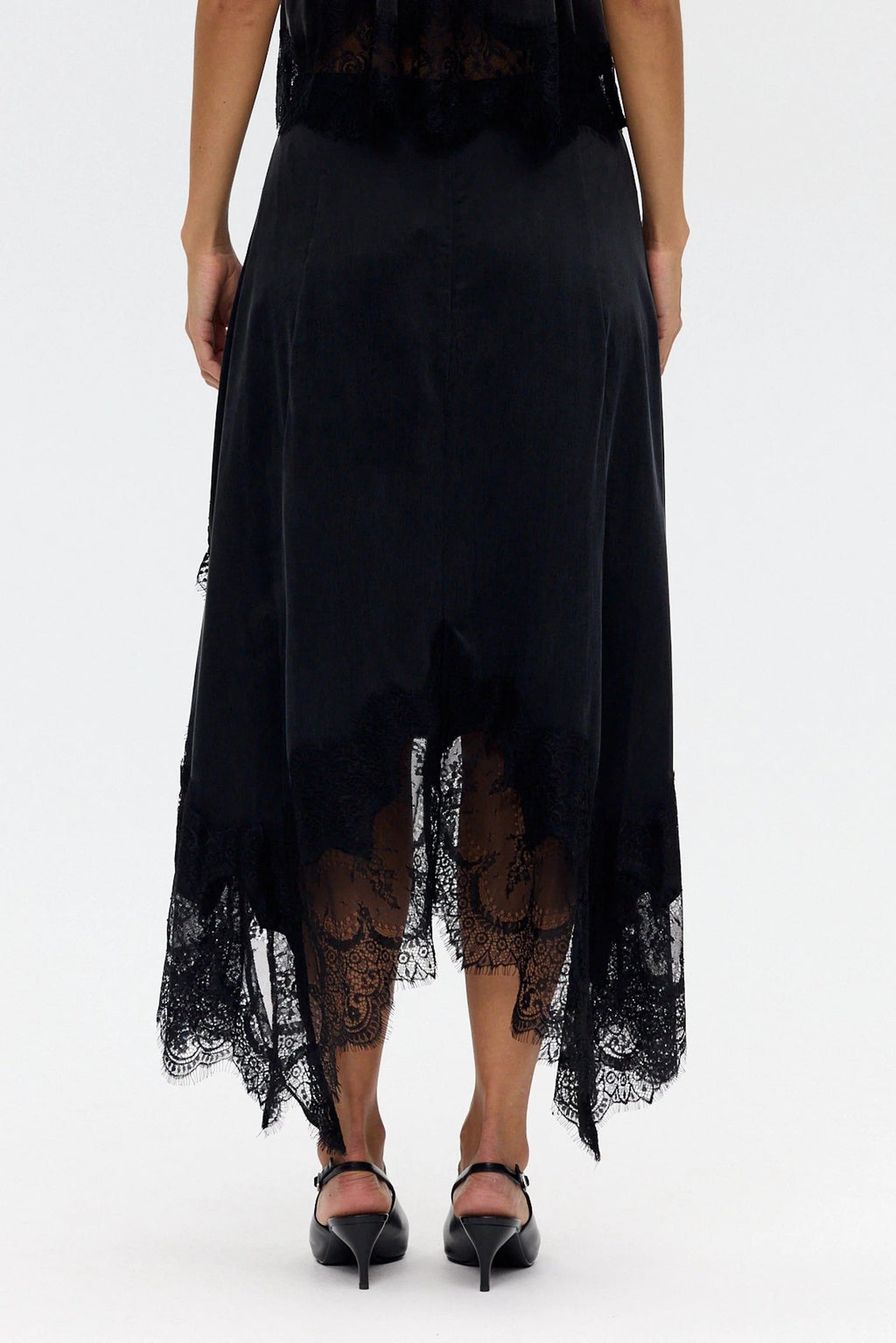 Satin Lace-Trim Top & A-Line Slit Skirt Set