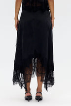 Satin Lace-Trim Top & A-Line Slit Skirt Set