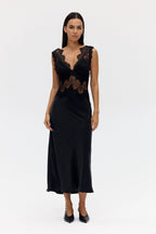 Satin Lace-Trim Top & A-Line Slit Skirt Set