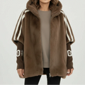 Women's Oversized Plush Faux Fur Hooded Winter Jacket with Contrast