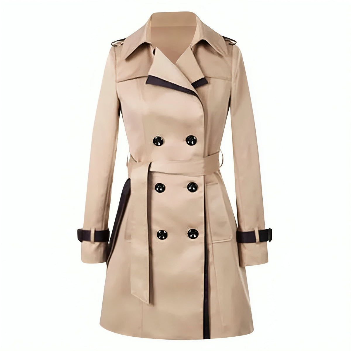 Long Wrap Trench Coat with Buttons in Khaki or Black