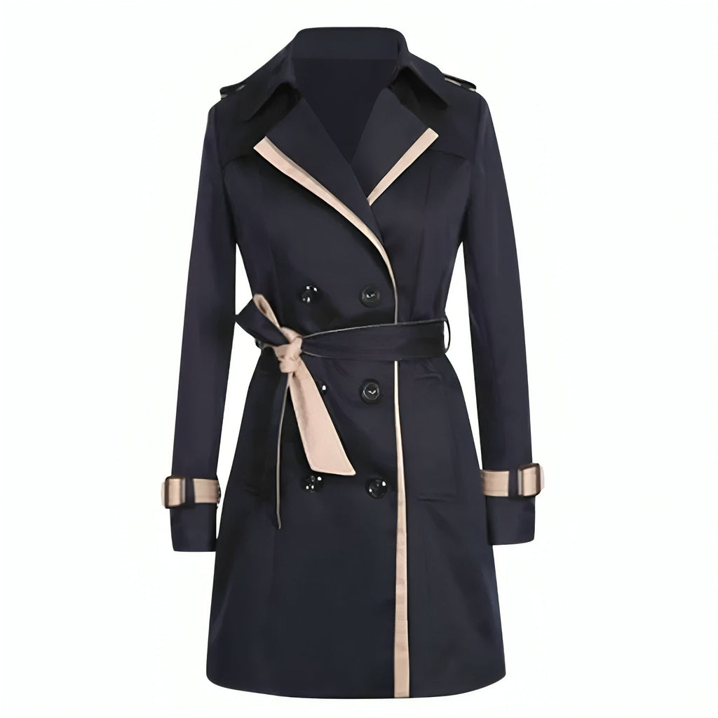 Long Wrap Trench Coat with Buttons in Khaki or Black