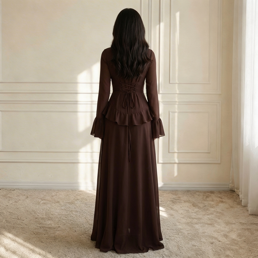 Ruffle Maxi Dress with Flare Sleeves – Women's Elegant Occasion Dress