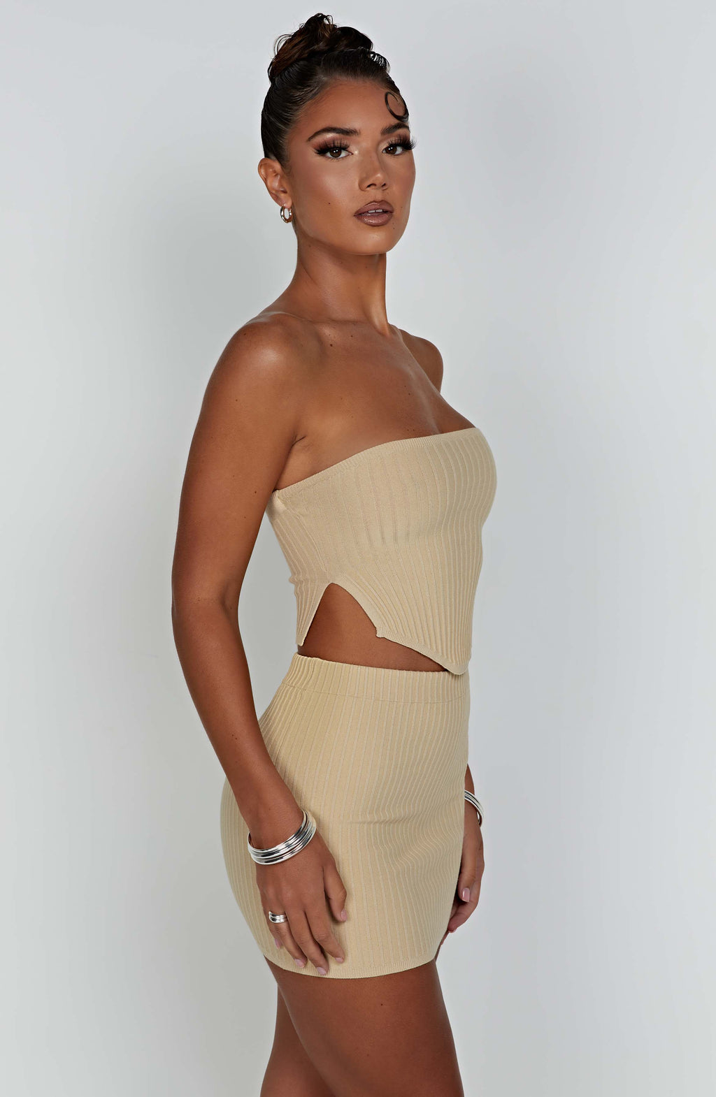 Beige Ribbed Mini Dress – Sleek Bodycon Everyday Dress | Meave & Ivy