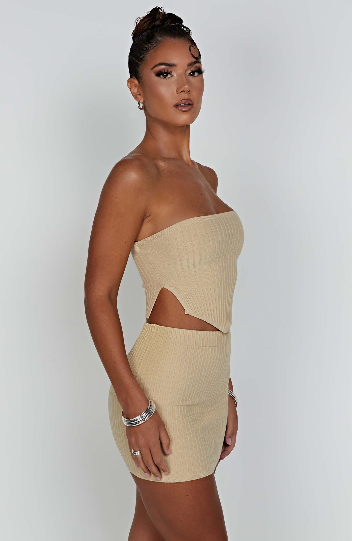 Beige Ribbed Mini Dress – Sleek Bodycon Everyday Dress | Meave & Ivy