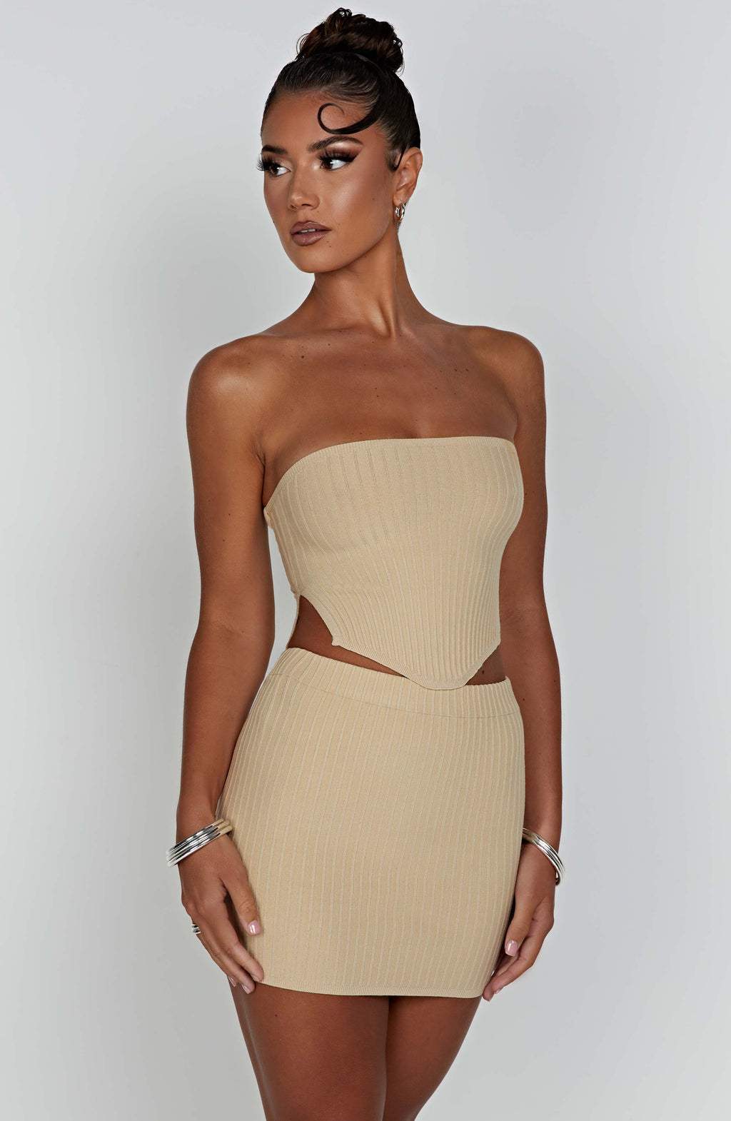Beige Ribbed Mini Dress – Sleek Bodycon Everyday Dress | Meave & Ivy
