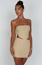 Beige Ribbed Mini Dress – Sleek Bodycon Everyday Dress | Meave & Ivy