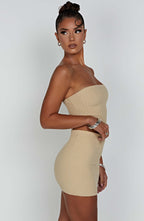 Beige Ribbed Mini Dress – Sleek Bodycon Everyday Dress | Meave & Ivy