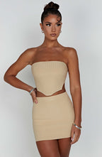 Beige Ribbed Mini Dress – Sleek Bodycon Everyday Dress | Meave & Ivy