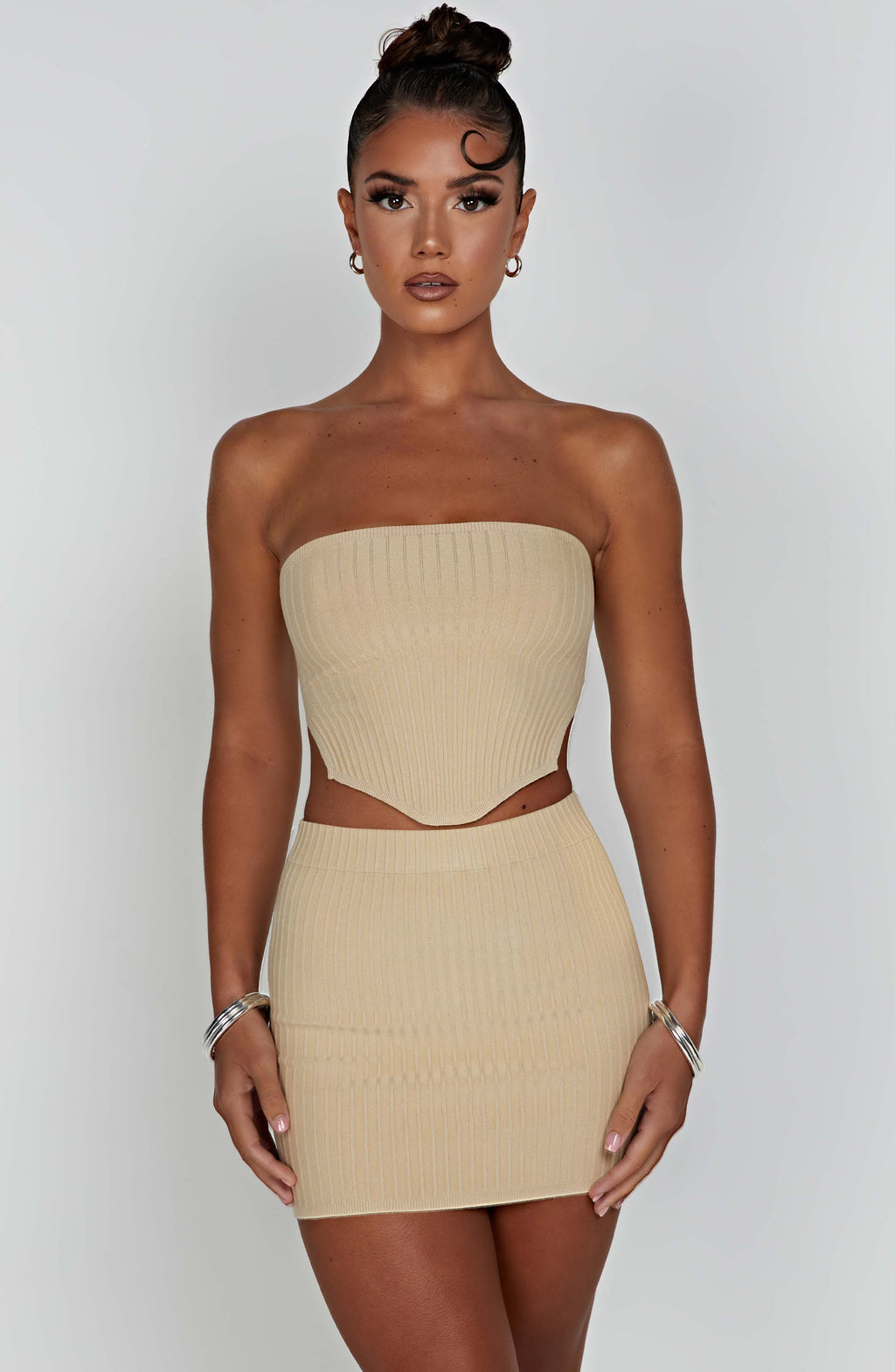 Beige Ribbed Mini Dress – Sleek Bodycon Everyday Dress | Meave & Ivy