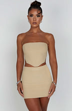 Beige Ribbed Mini Dress – Sleek Bodycon Everyday Dress | Meave & Ivy