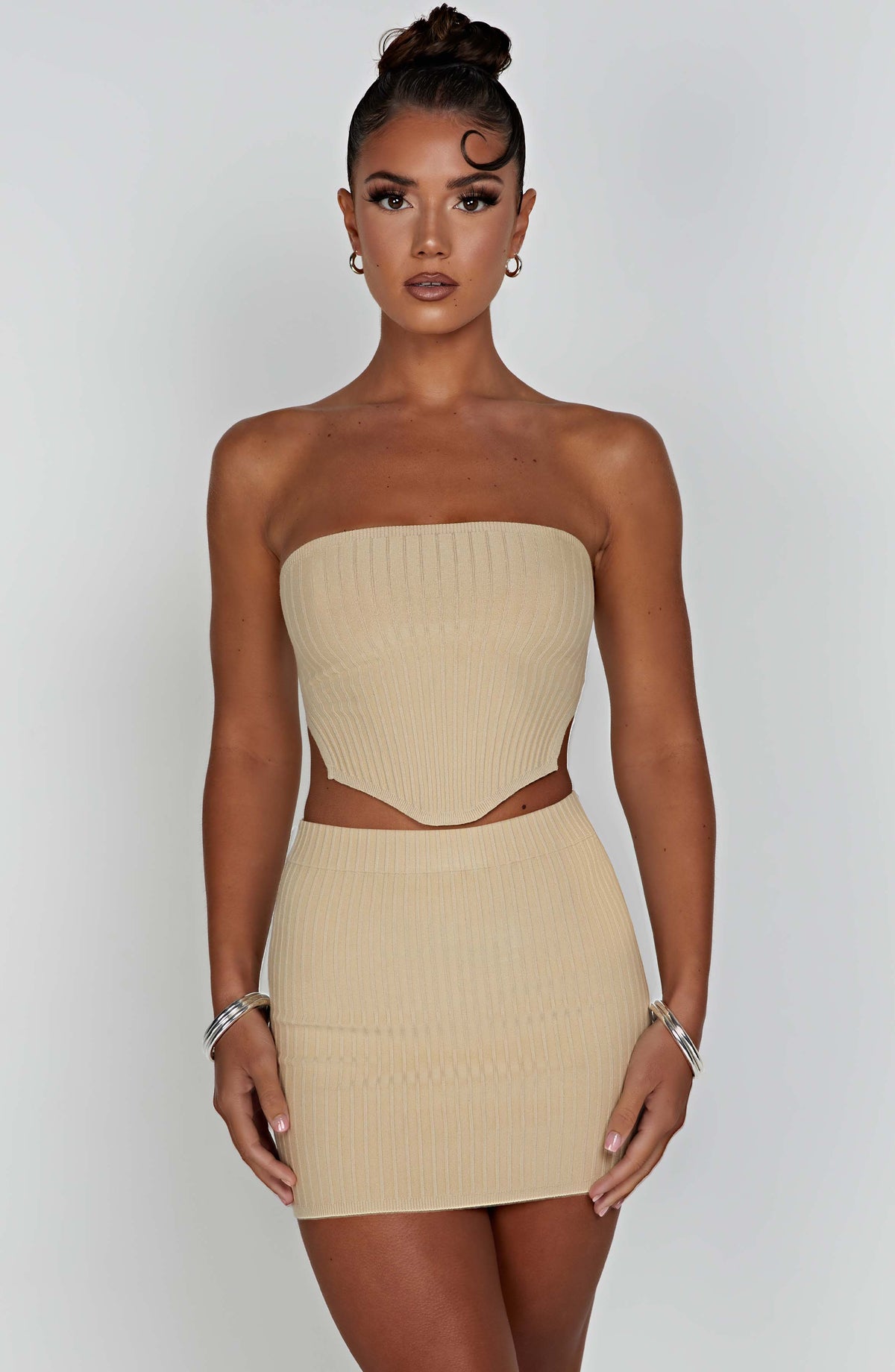 Beige Ribbed Mini Dress – Sleek Bodycon Everyday Dress | Meave & Ivy