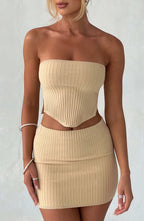 Beige Ribbed Mini Dress – Sleek Bodycon Everyday Dress | Meave & Ivy