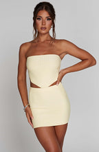 Lemon Yellow Ribbed Mini Dress – Sleek Bodycon Everyday Dress | Meave & Ivy