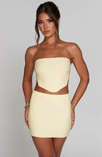 Lemon Yellow Ribbed Mini Dress – Sleek Bodycon Everyday Dress | Meave & Ivy