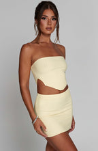 Lemon Yellow Ribbed Mini Dress – Sleek Bodycon Everyday Dress | Meave & Ivy