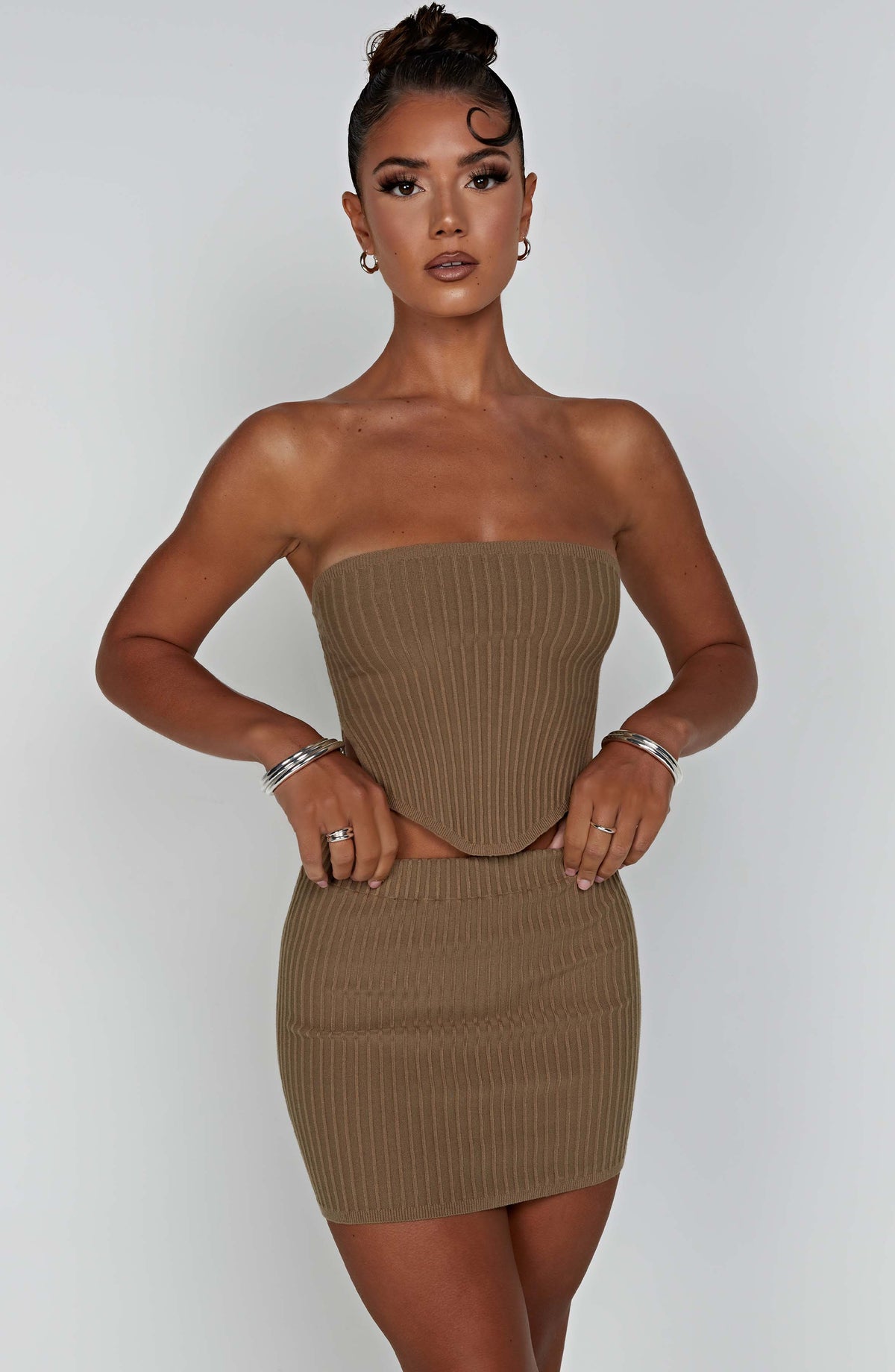 Mocha Ribbed Mini Dress – Sleek Bodycon Everyday Dress | Meave & Ivy