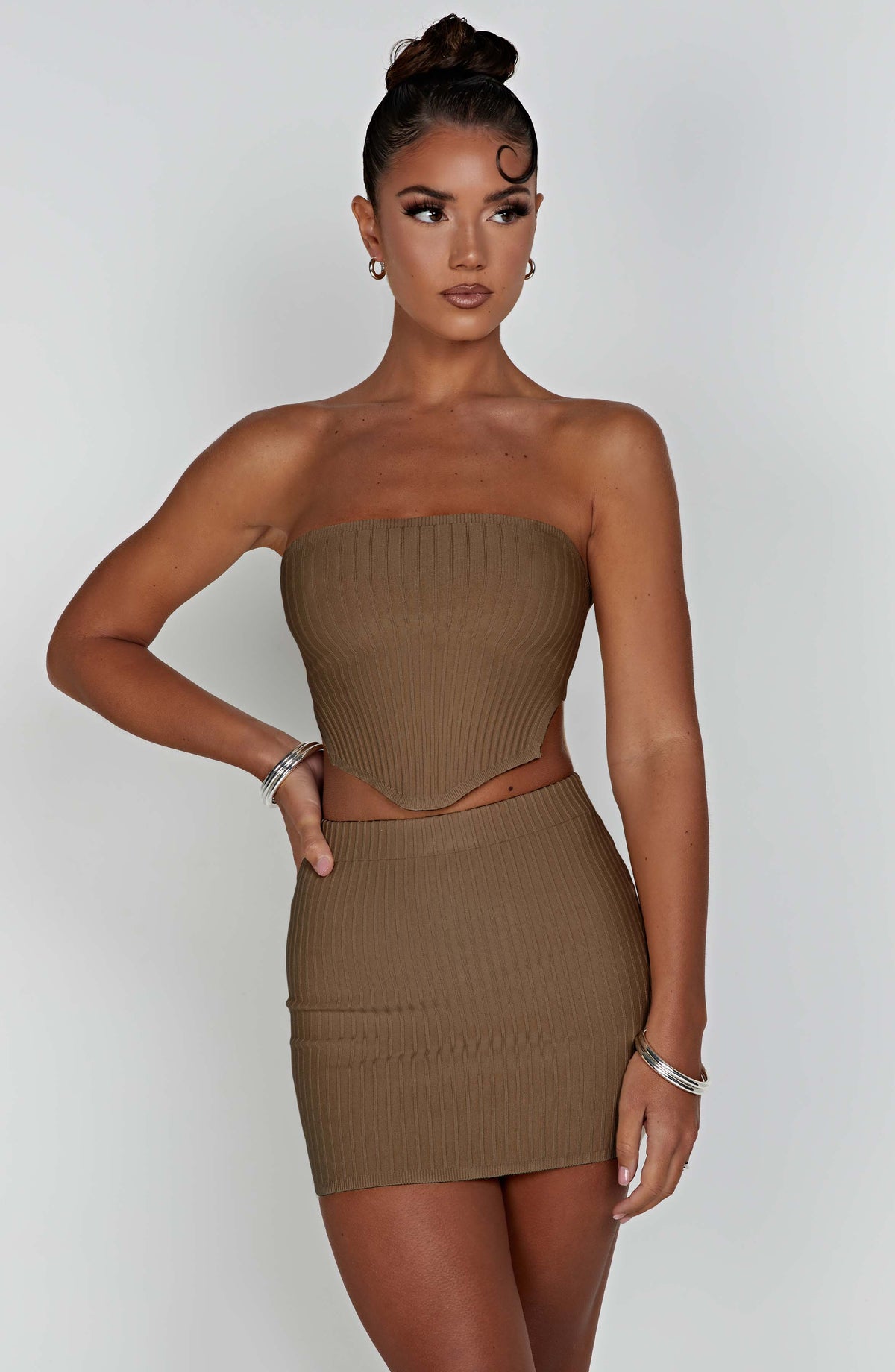 Mocha Ribbed Mini Dress – Sleek Bodycon Everyday Dress | Meave & Ivy