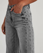 Women's High-Waisted Wide-Leg Jeans – Faded Full-Length Denim