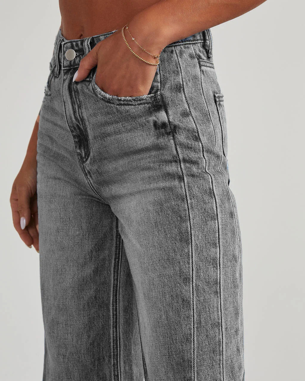 Women's High-Waisted Wide-Leg Jeans – Faded Full-Length Denim