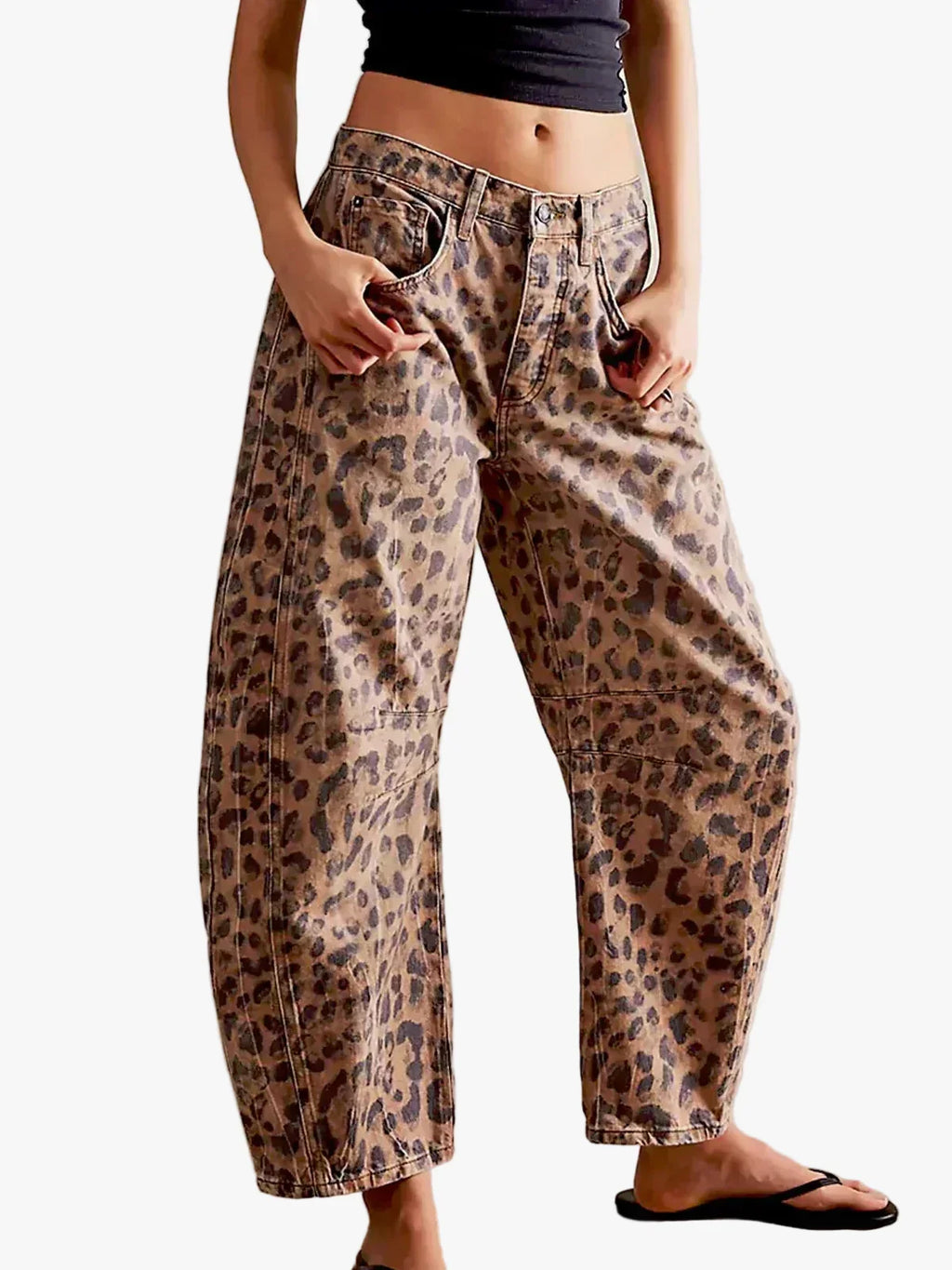 Women's Animal-Print Barrel-Leg Jeans – Relaxed Cropped Denim Trousers