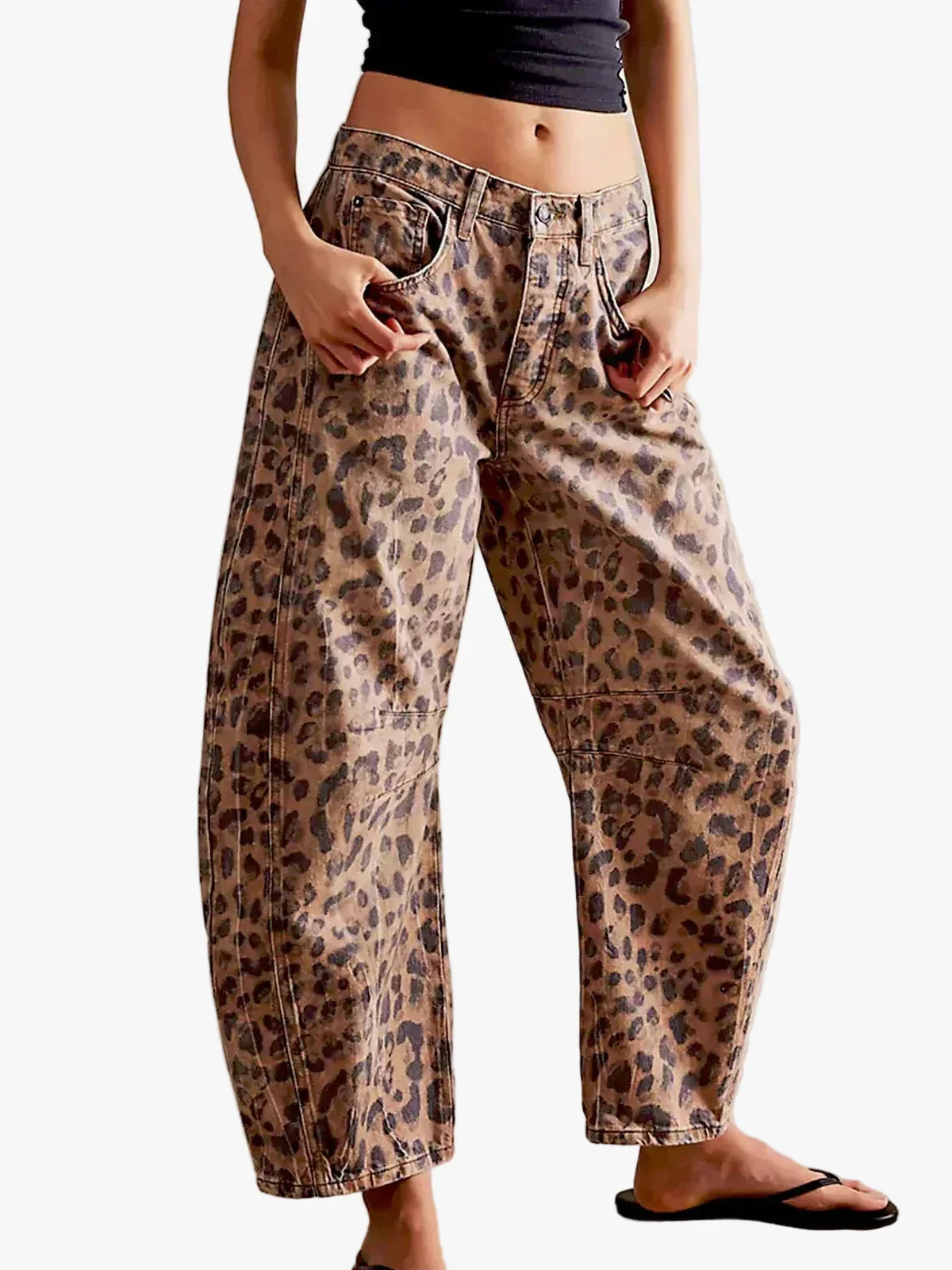 Women's Animal-Print Barrel-Leg Jeans – Relaxed Cropped Denim Trousers