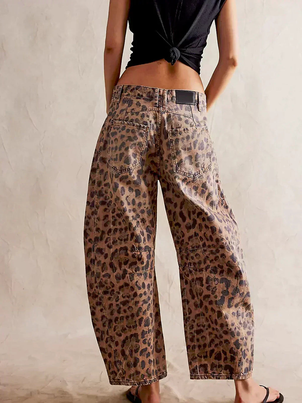 Women's Animal-Print Barrel-Leg Jeans – Relaxed Cropped Denim Trousers