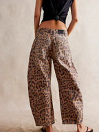 Women's Animal-Print Barrel-Leg Jeans – Relaxed Cropped Denim Trousers