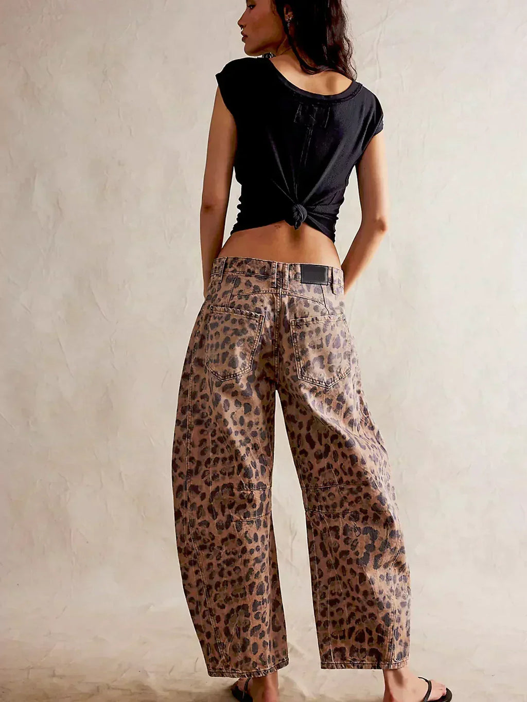 Women's Animal-Print Barrel-Leg Jeans – Relaxed Cropped Denim Trousers