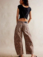 Women's Animal-Print Barrel-Leg Jeans – Relaxed Cropped Denim Trousers