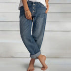 Women's High-Waisted Cuffed Wide-Leg Jeans
