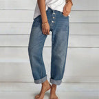 Women's High-Waisted Cuffed Wide-Leg Jeans