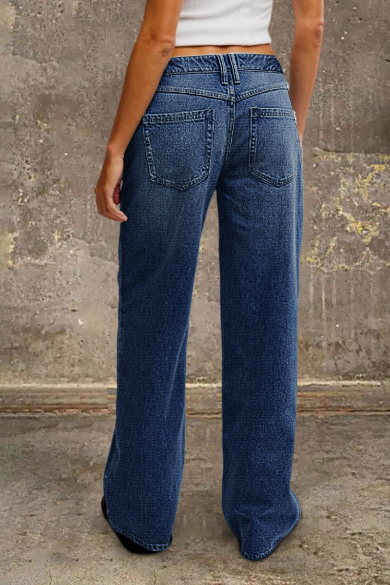 Women's Mid-Rise Wide-Leg Jeans – Relaxed Full-Length Vintage-Wash Denim