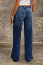 Women's Mid-Rise Wide-Leg Jeans – Relaxed Full-Length Vintage-Wash Denim