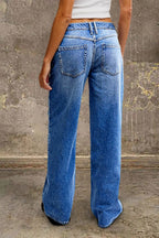 Women's Mid-Rise Wide-Leg Jeans – Relaxed Full-Length Vintage-Wash Denim
