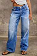 Women's Mid-Rise Wide-Leg Jeans – Relaxed Full-Length Vintage-Wash Denim