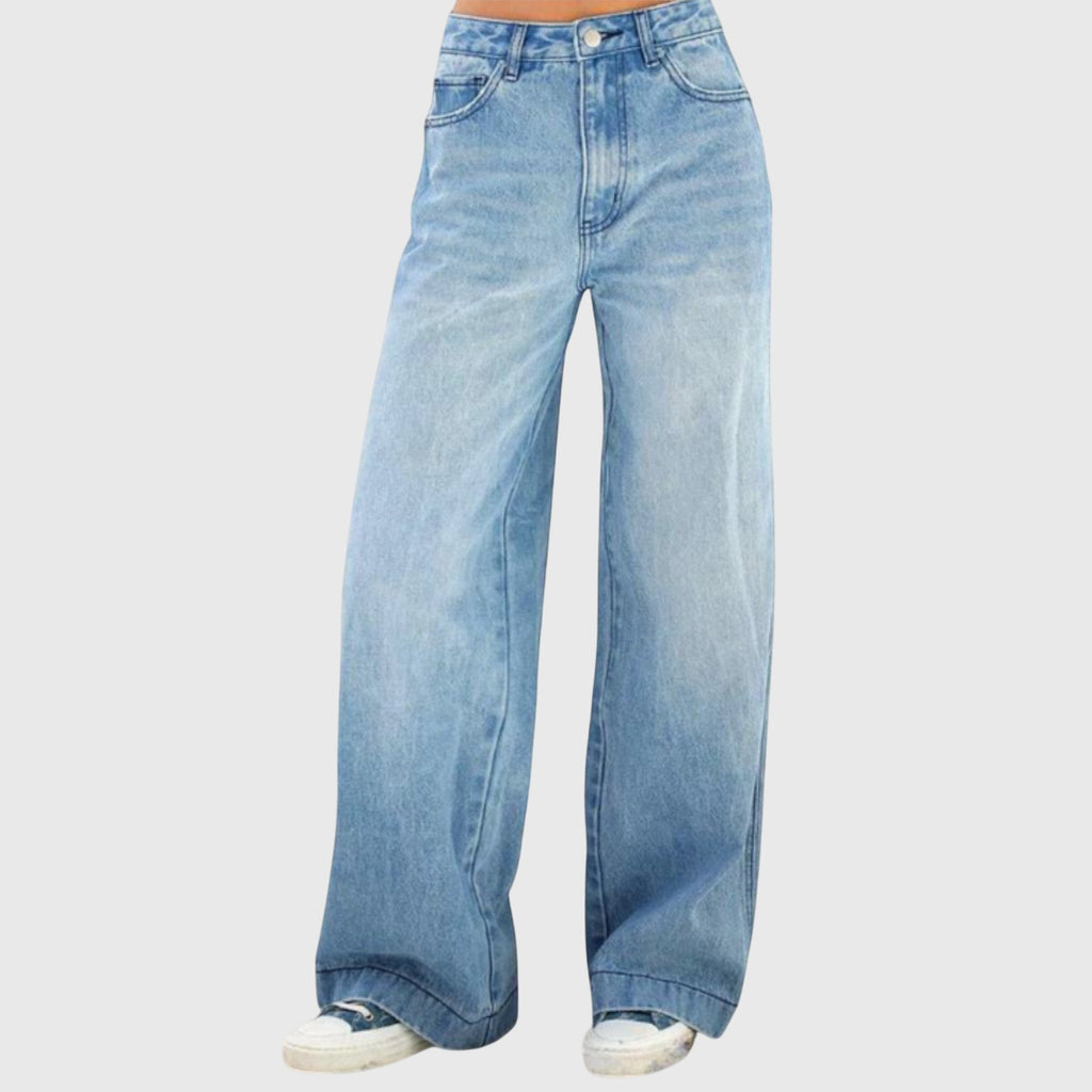 Women's High-Waisted Wide-Leg Jeans – Relaxed Light-Wash Full-Length Denim