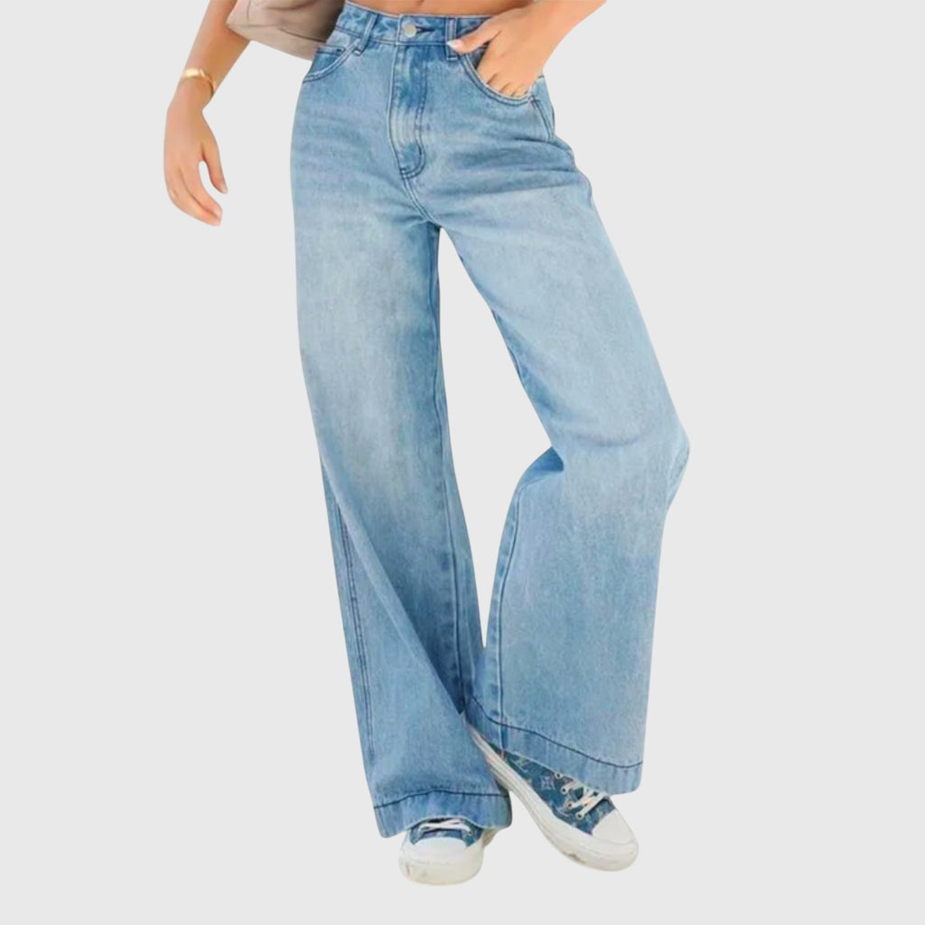Women's High-Waisted Wide-Leg Jeans – Relaxed Light-Wash Full-Length Denim