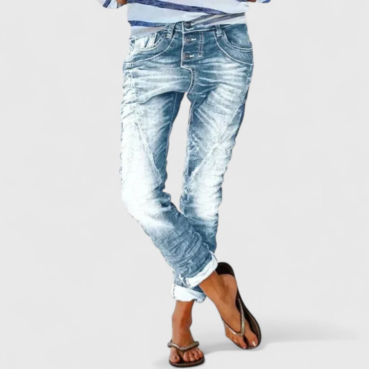 Women's Slim-Fit Distressed Jeans – Stretch Tapered Denim