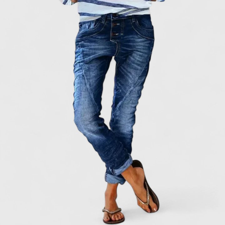 Women's Slim-Fit Distressed Jeans – Stretch Tapered Denim