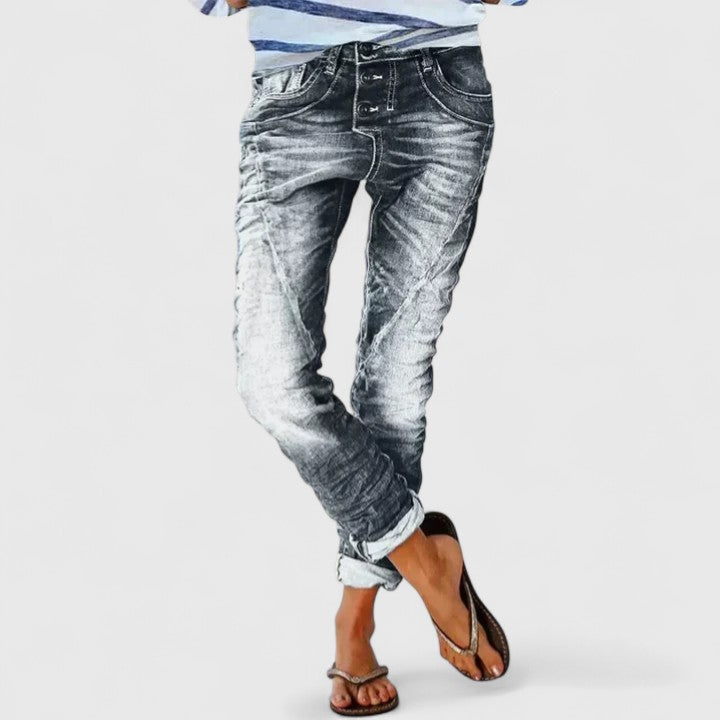 Women's Slim-Fit Distressed Jeans – Stretch Tapered Denim