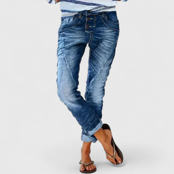 Women's Slim-Fit Distressed Jeans – Stretch Tapered Denim