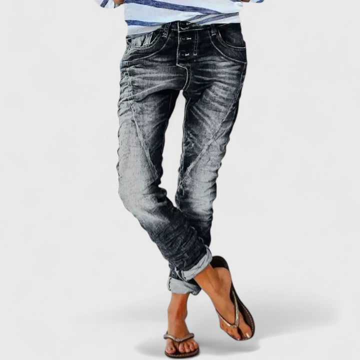 Women's Slim-Fit Distressed Jeans – Stretch Tapered Denim