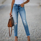 Women's High-Waisted Distressed Straight-Leg Jeans